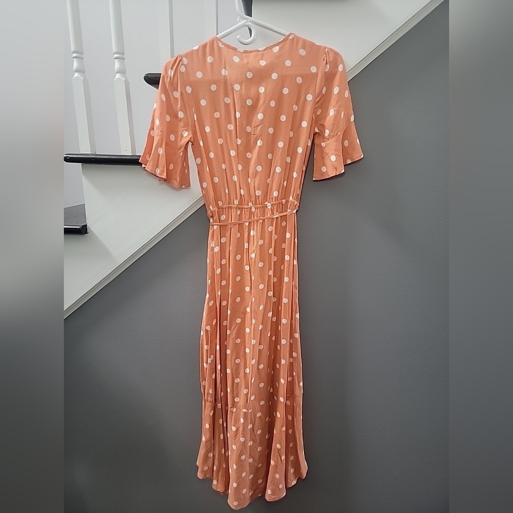 Melloday Dress Wrap Maxi Ruffle Cap Sleeve Tie Waist SZ XS Polka Dot Print NWT - Picture 4 of 5